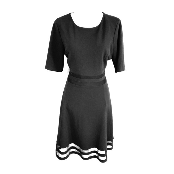 Calvin Klein black illusion mesh stripe fit & flare dress 8 KK2 - Picture 1 of 10
